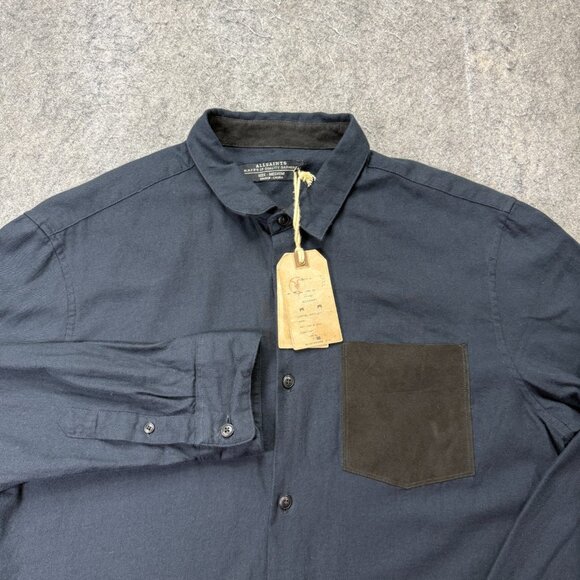 AllSaints Shirt Men M Dark Navy Blue Marcel Long Sleeve Button Up MS041F - Picture 1 of 13